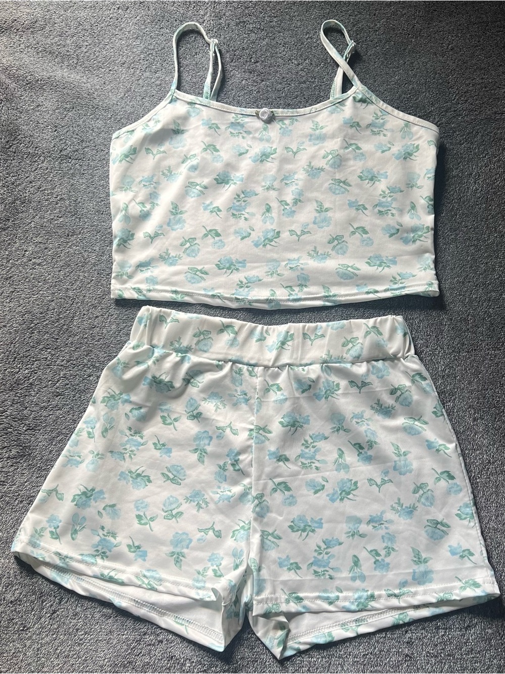 Kids Floral Sleep Set - Blue/White Crop Tank & Shorts